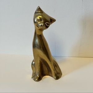 Vintage Brass Cat Figurine 6.5” Paper Weight Sitting Kitten Figurine
